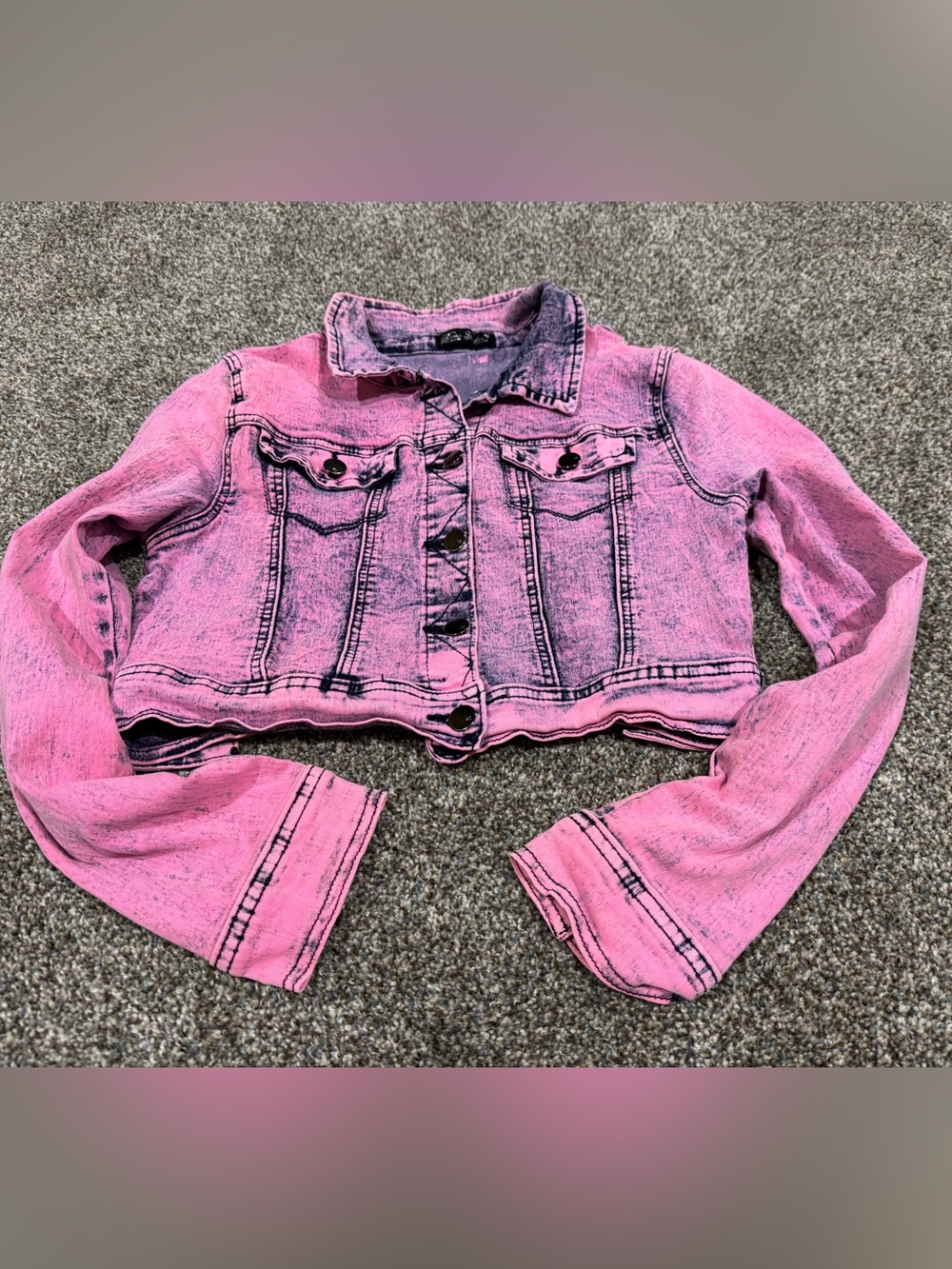 Roma Studio Women’s Pink Washed Cropped Denim Jacket size Large